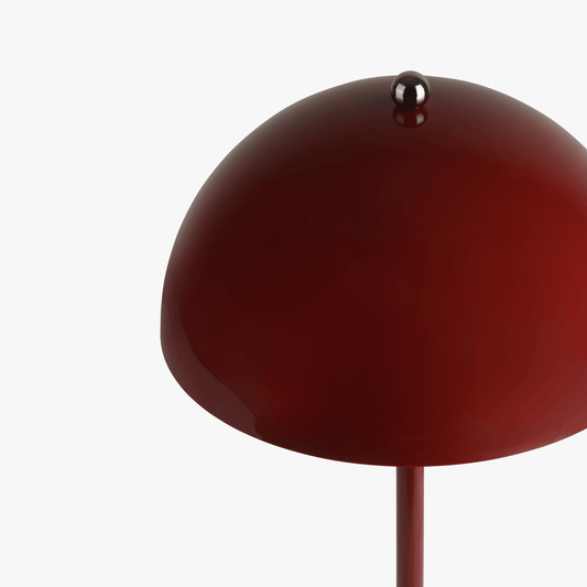Milo Cherry Red mushroom lamp viewed from above showing the rounded dome shade