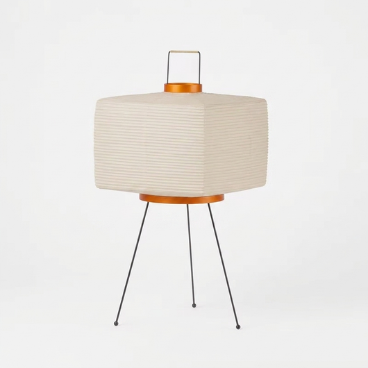 Hara rice paper floor lamp with geometric box shade lifted on slim tripod feet