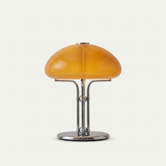 Halo disc lamp with slim brushed metal disc body and hidden underglow LED ring