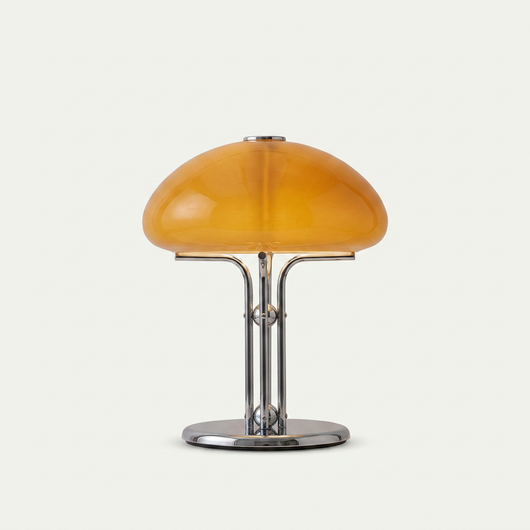 Halo disc lamp with slim brushed metal disc body and hidden underglow LED ring