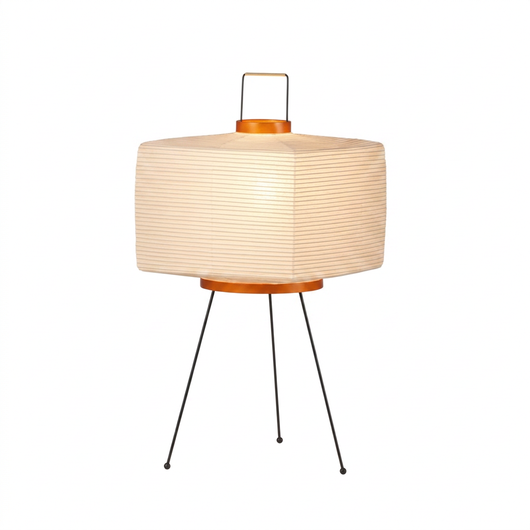 Hara rice paper floor lamp with geometric box shade lifted on slim tripod feet