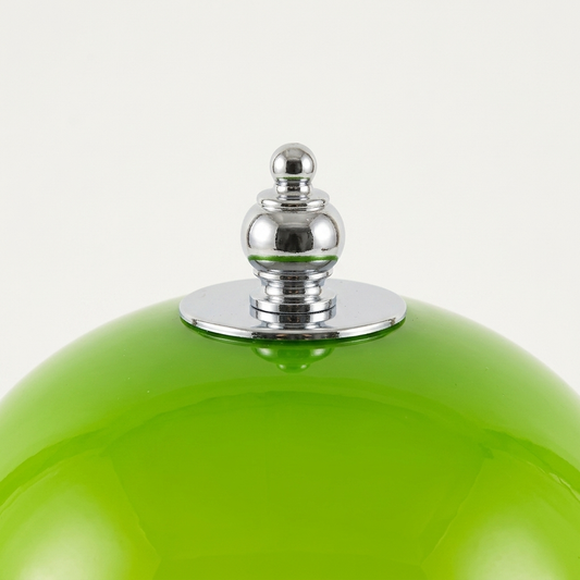 Lunara 1970s Space Age mushroom table lamp in glossy green with polished metal stem