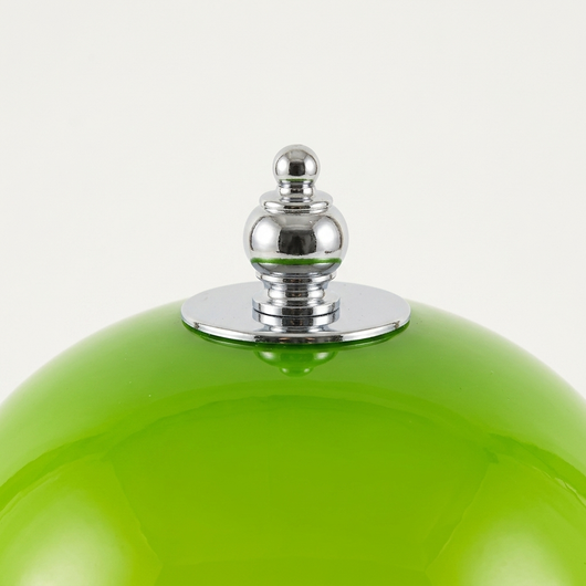 Lunara 1970s Space Age mushroom table lamp in glossy green with polished metal stem