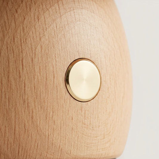 Timber Mushie small mushroom lamp touch button detail close-up