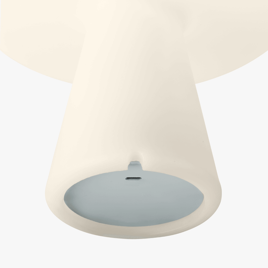Tora cordless mushroom lamp with frosted casing diffusing the LED into a soft glow