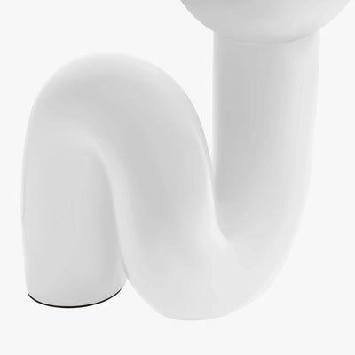 Aurelo White sculptural lamp base detail with curved metal stem