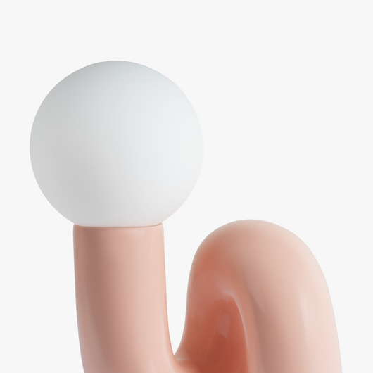 Aurelo Pink sculptural lamp viewed from above showing the frosted glass globe
