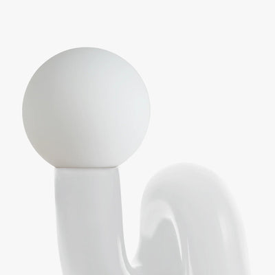 Aurelo White sculptural lamp viewed from above showing the frosted glass globe