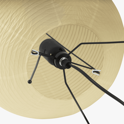 Sora paper lantern floor lamp with rounded rice paper shade on slim metal tripod legs