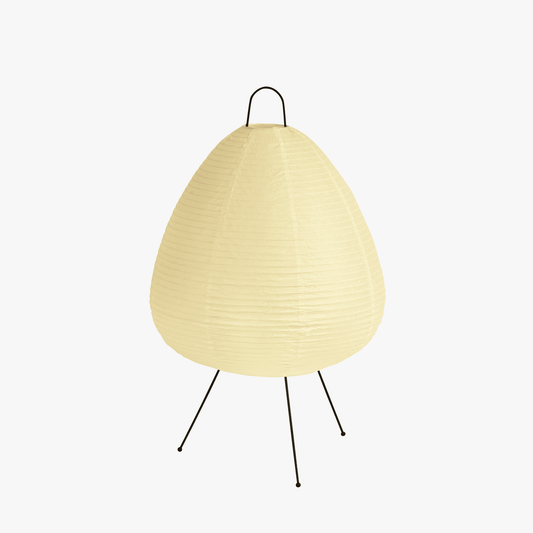 Sora paper lantern floor lamp with rounded rice paper shade on slim metal tripod legs