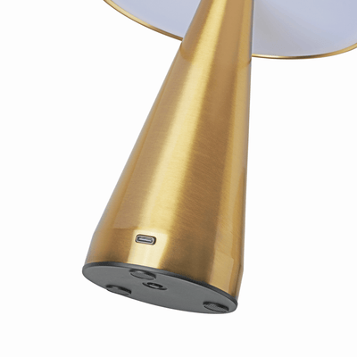 Aurelia Brushed Gold lamp base detail with rechargeable battery housing