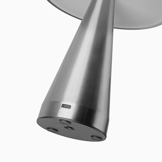 Aurelia Brushed Silver lamp base detail with rechargeable battery housing