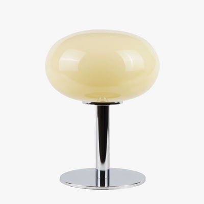 Selene glass table lamp with smooth glass globe shade on a weighted solid metal base