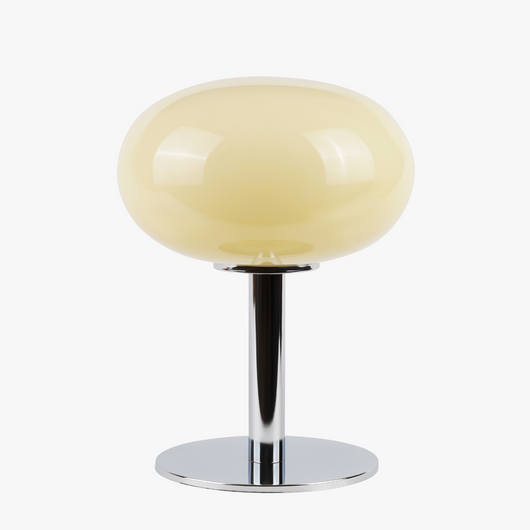 Selene glass table lamp with smooth glass globe shade on a weighted solid metal base