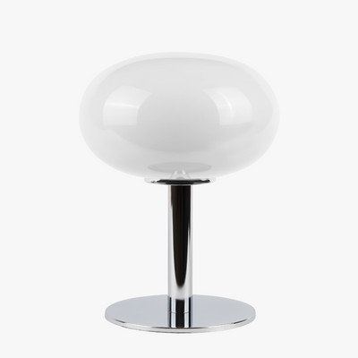 Selene glass table lamp with smooth glass globe shade on a weighted solid metal base