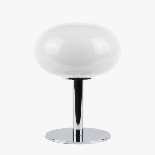 Selene glass table lamp with smooth glass globe shade on a weighted solid metal base