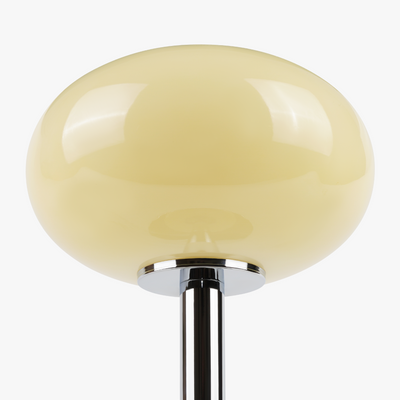 Selene glass table lamp with smooth glass globe shade on a weighted solid metal base