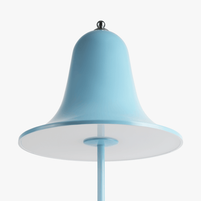Mio cordless lamp with gentle bell silhouette, painted body, and rechargeable battery design