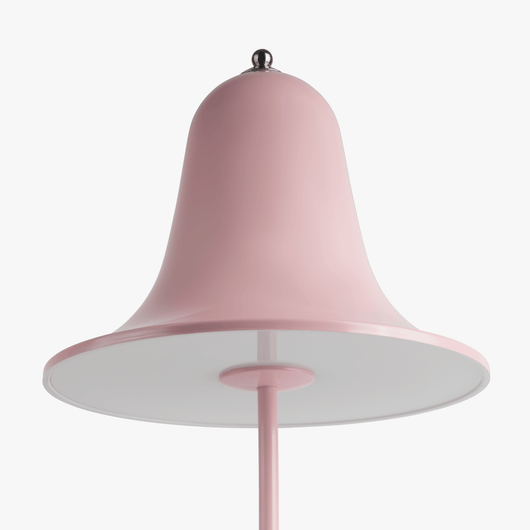 Mio cordless lamp with gentle bell silhouette, painted body, and rechargeable battery design