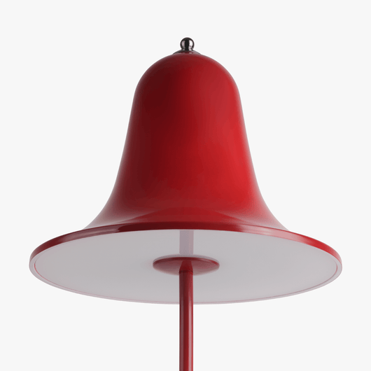 Mio cordless lamp with gentle bell silhouette, painted body, and rechargeable battery design