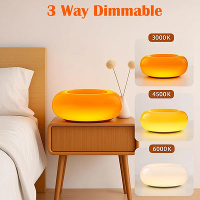 Lira touch lamp in warm orange with ring-shaped LED and remote control