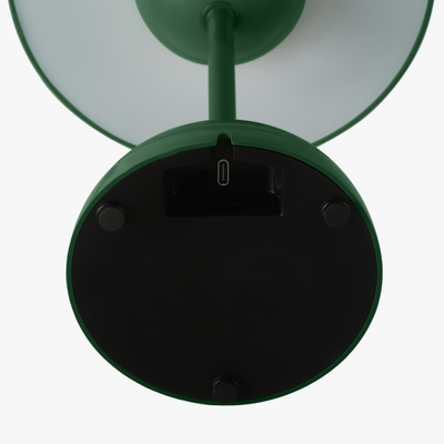 Milo Signal Green mushroom lamp base detail with rechargeable battery housing