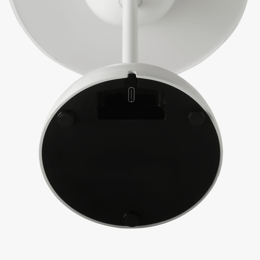 Milo Cloud White mushroom lamp base detail with rechargeable battery housing
