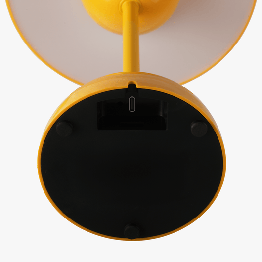 Milo Mustard Yellow mushroom lamp base detail with rechargeable battery housing