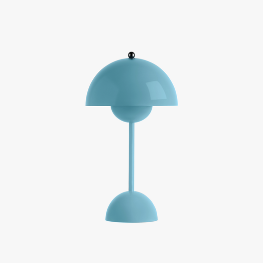 Milo cordless mushroom lamp in Stone Blue with rounded dome shade and low rechargeable base