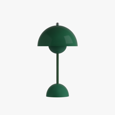 Milo cordless mushroom lamp in Signal Green with rounded dome shade and low rechargeable base
