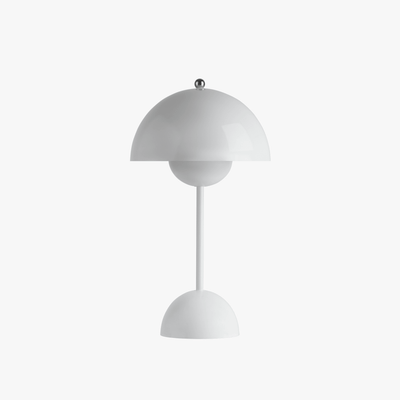 Milo cordless mushroom lamp in Cloud White with rounded dome shade and low rechargeable base