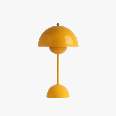 Milo cordless mushroom lamp in Mustard Yellow with rounded dome shade and low rechargeable base