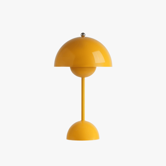 Milo cordless mushroom lamp in Mustard Yellow with rounded dome shade and low rechargeable base