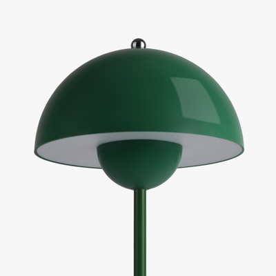 Milo Signal Green mushroom lamp shade close-up showing the curved dome silhouette