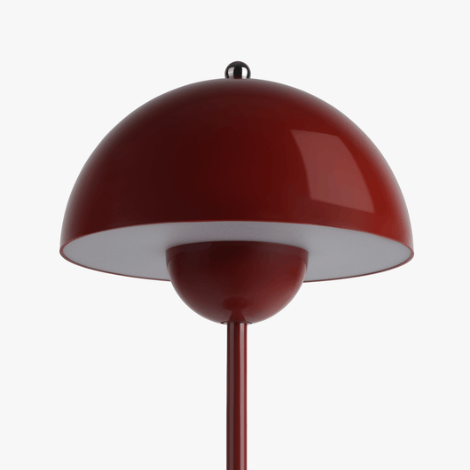 Milo Cherry Red mushroom lamp shade close-up showing the curved dome silhouette