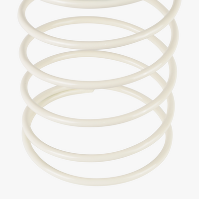 Lyra table lamp with frosted glass globe held by a coiled metal sculptural base