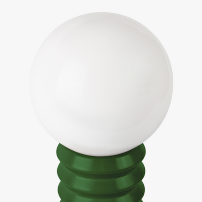 Maren glass globe table lamp with frosted shade on a sculpted wooden base