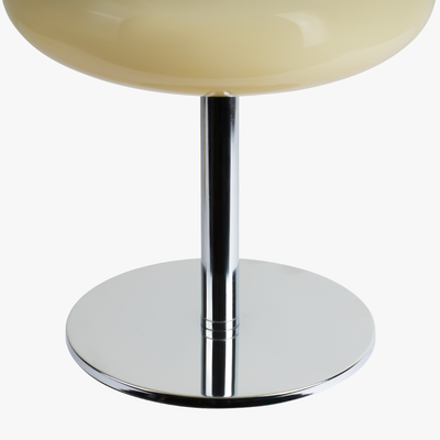 Verdon Buttercream Yellow macaron lamp slim chrome base detail with cylindrical stem