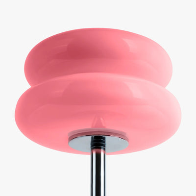 Verdon Bubblegum Pink macaron lamp stained glass shade close-up showing the warm tinted glow