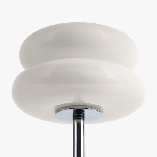 Verdon Opal White macaron lamp stained glass shade close-up showing the warm tinted glow
