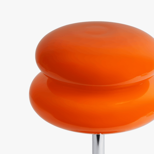 Verdon Neon Orange macaron lamp viewed from above showing the stacked stained glass discs