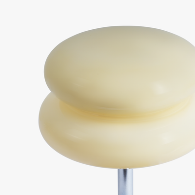 Verdon Buttercream Yellow macaron lamp viewed from above showing the stacked stained glass discs