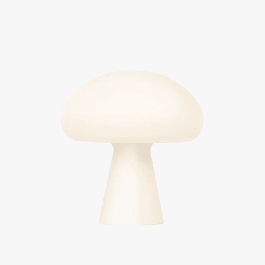 Tora cordless mushroom lamp with frosted casing diffusing the LED into a soft glow