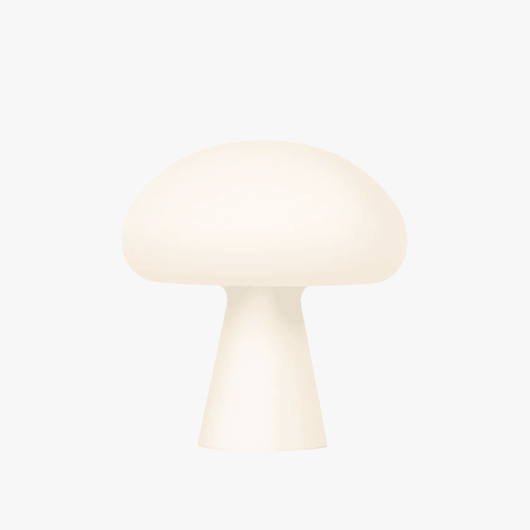 Tora cordless mushroom lamp with frosted casing diffusing the LED into a soft glow