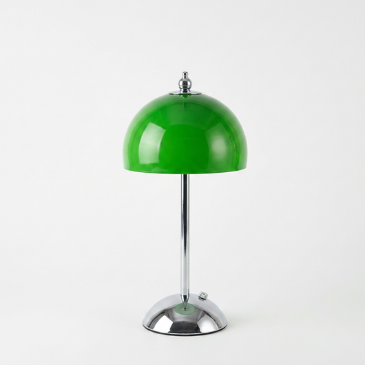 Lunara 1970s Space Age mushroom table lamp in glossy green with polished metal stem