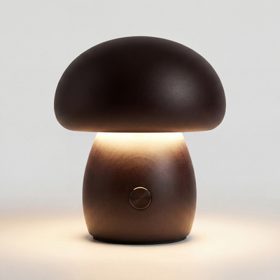 Timber Mushie small mushroom lamp angled view detail crafted from solid timber