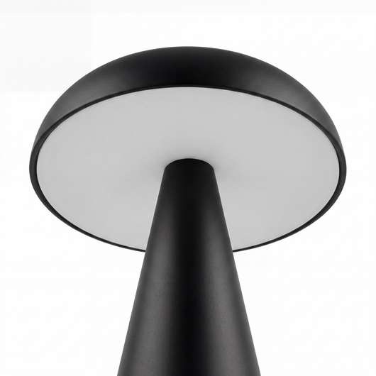 Aurelia cordless mushroom lamp with brushed metal finish and rounded dome silhouette