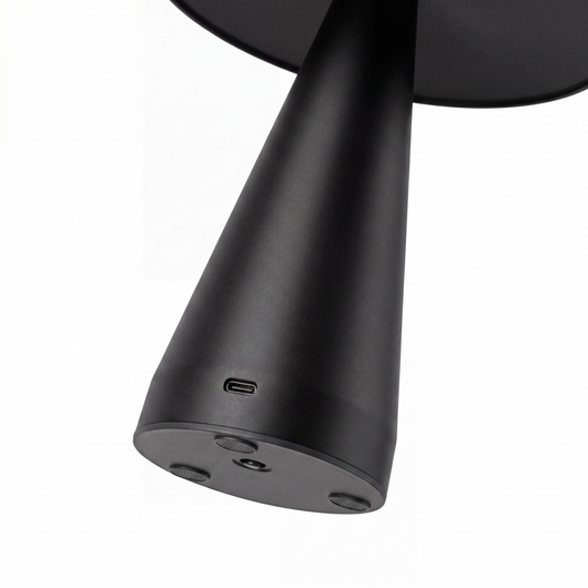 Aurelia cordless mushroom lamp with brushed metal finish and rounded dome silhouette