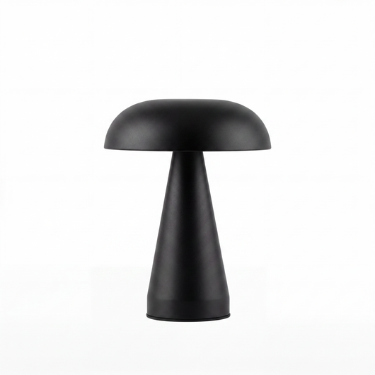 Aurelia cordless mushroom lamp with brushed metal finish and rounded dome silhouette